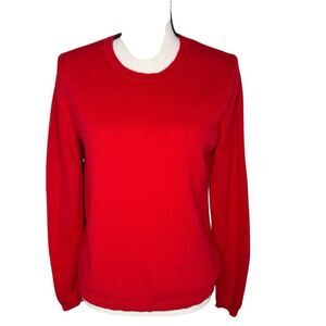 Ellen Tracy Cashmere Sweater Red 100% Cashmere Crewneck Size L Preppy Classic